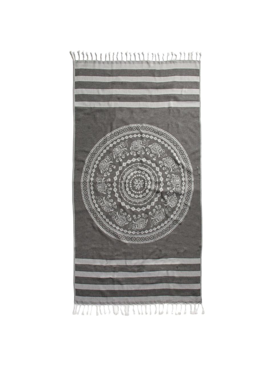 Hamamtuch Shiva, 100% Baumwolle
leichte Stoffqualität, 210 g/m², Schwarz, Grau, 90 x 180 cm