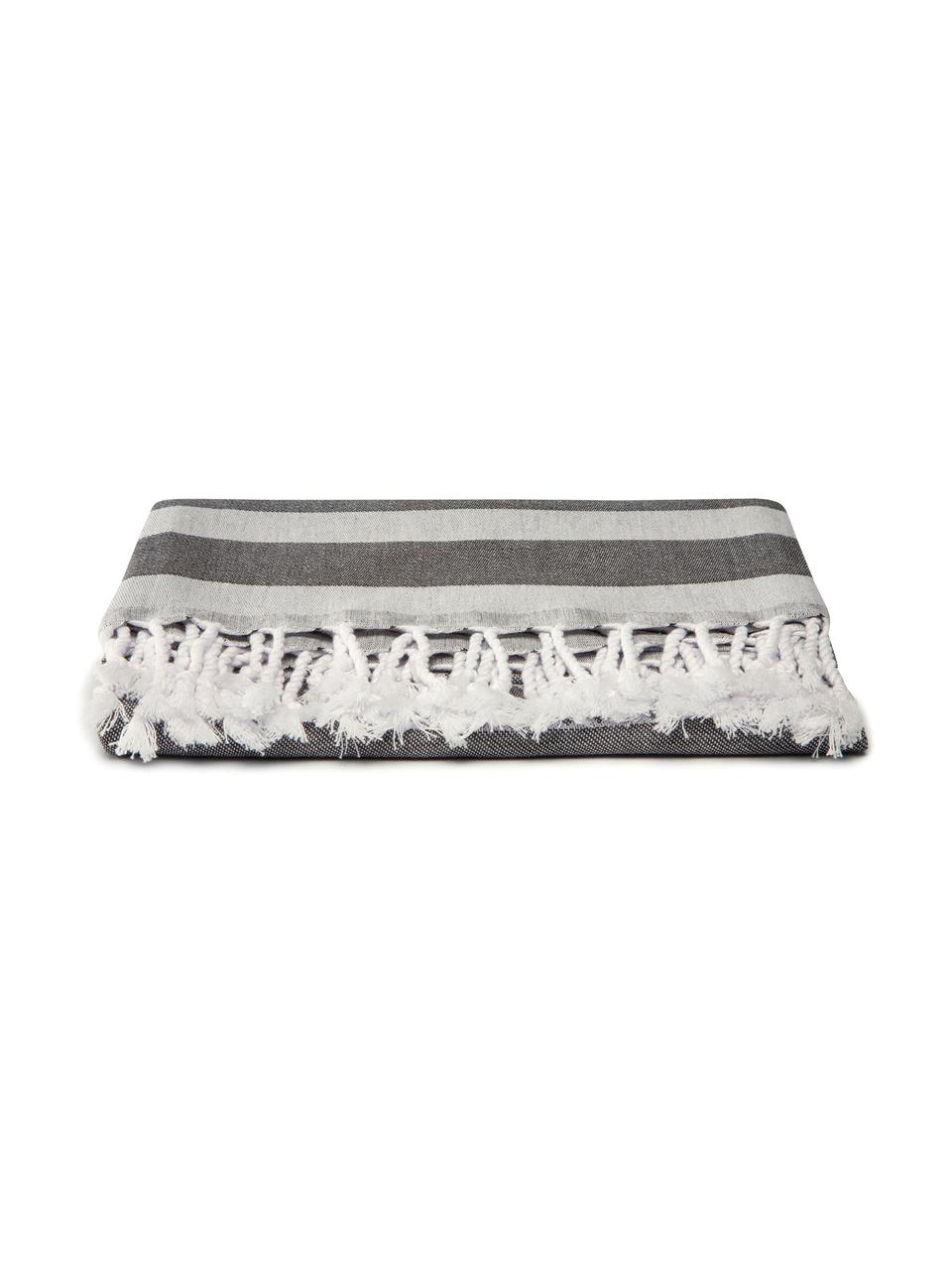 Telo fouta in cotone Shiva, Cotone
Qualità del tessuto leggero, 210 g/m², Nero, grigio, Larg. 90 x Lung. 180 cm