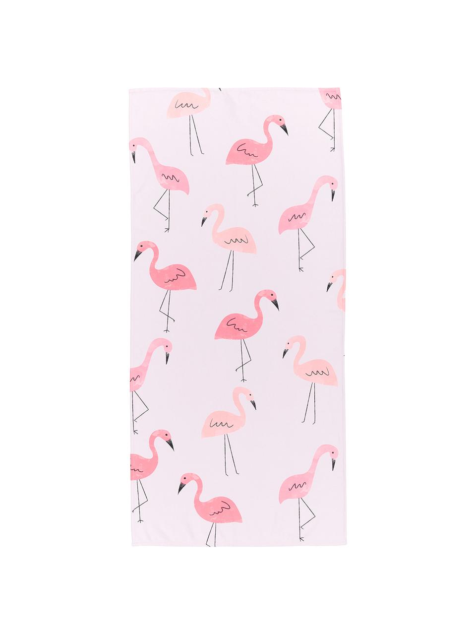 Leichtes Strandtuch Mina mit Flamingo-Motiv, 55% Polyester, 45% Baumwolle Sehr leichte Qualität, 340 g/m², Rosa, B 70 x L 150 cm