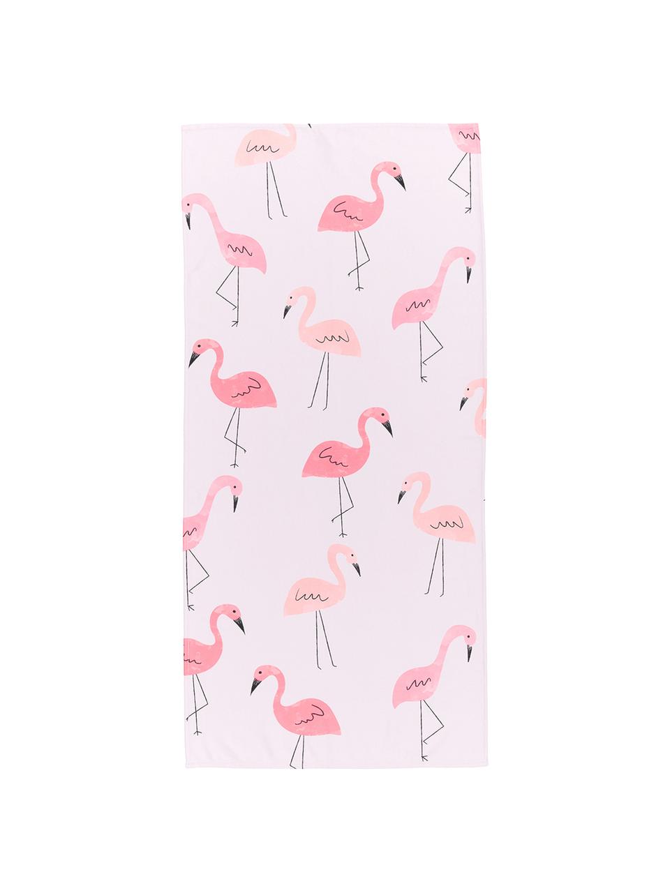 Licht strandlaken Mina met flamingomotief, 55% polyester, 45% katoen zeer lichte kwaliteit, 340 g/m², Roze, B 70 x L 150 cm