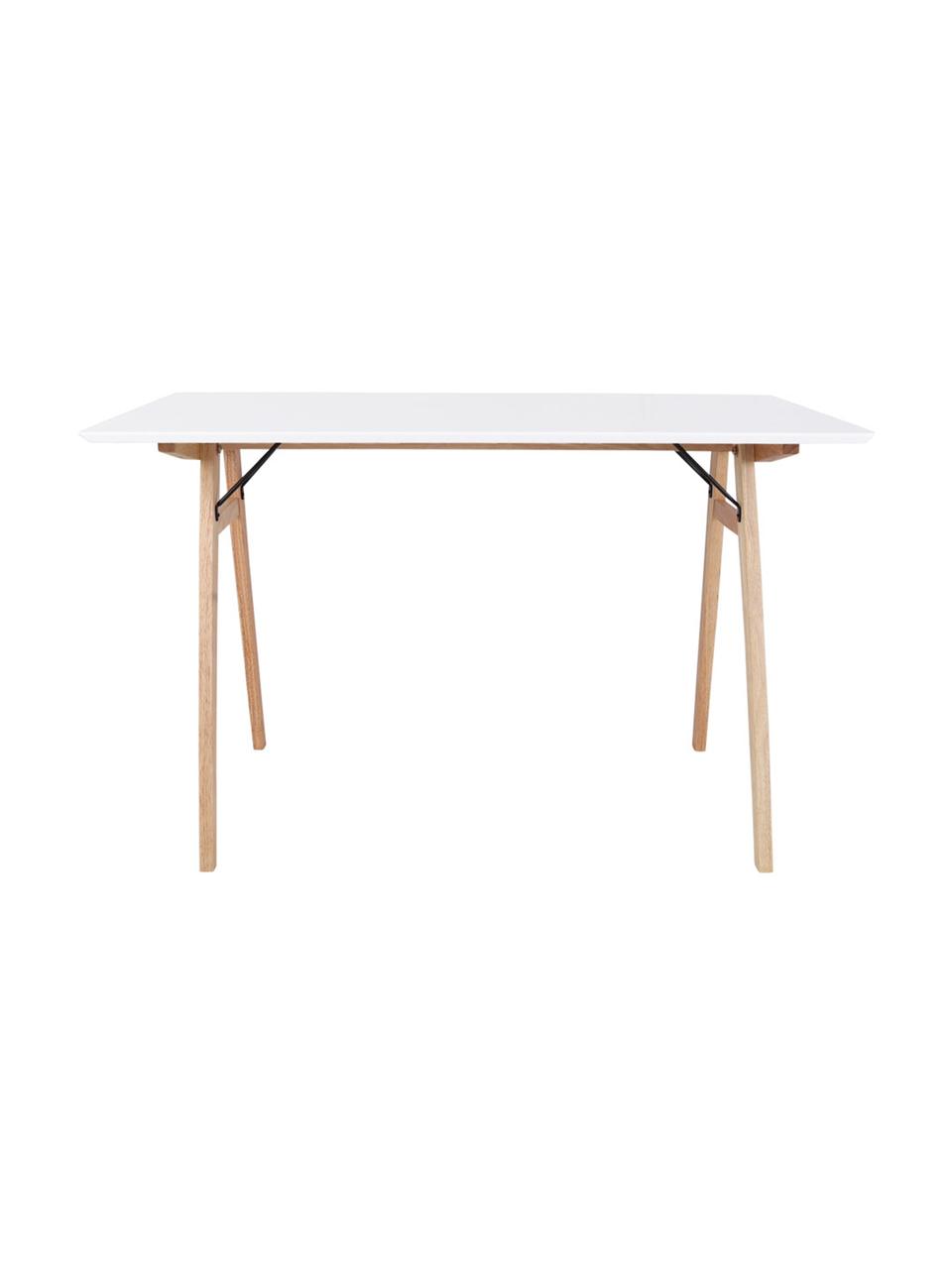 Psací stůl s bílou deskou Vojens, MDF deska (dřevovláknitá deska střední hustoty), kaučukové dřevo, Dřevo, bílá, Š 120 cm, H 60 cm