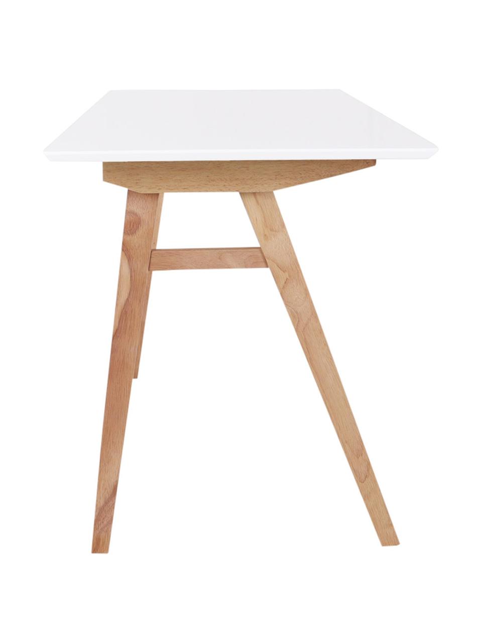 Psací stůl s bílou deskou Vojens, MDF deska (dřevovláknitá deska střední hustoty), kaučukové dřevo, Dřevo, bílá, Š 120 cm, H 60 cm