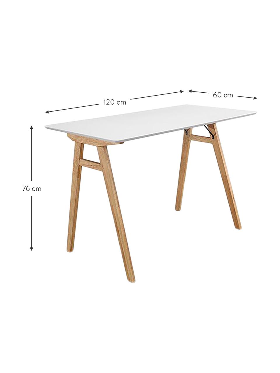 Escritorio Vojens, Tablero: tablero de fibras de dens, Patas: madera de caucho, Madera, blanco, An 120 x F 60 cm