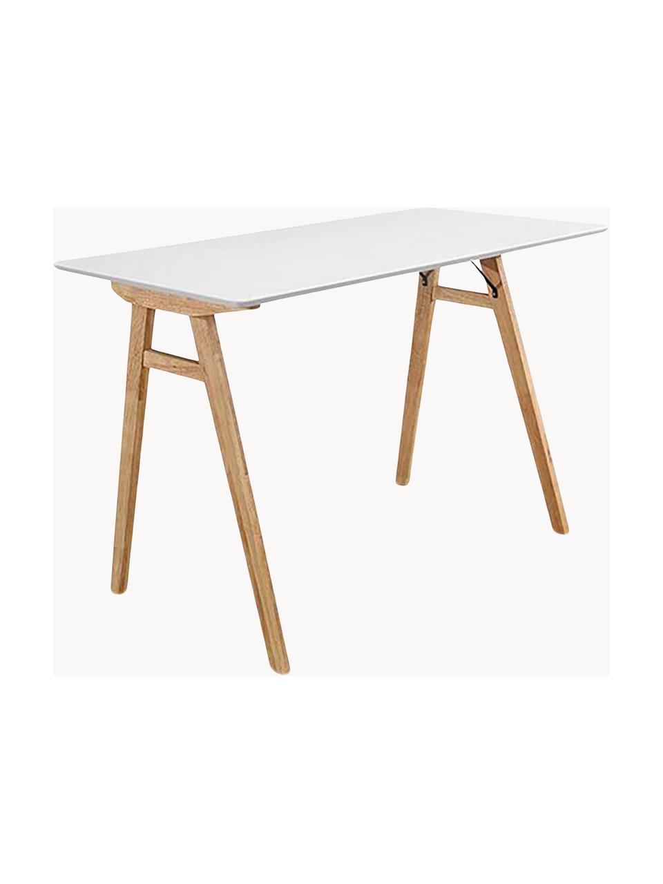 Schreibtisch Vojens mit weißer Tischplatte, Tischplatte: Mitteldichte Holzfaserpla, Beine: Gummibaumholz, Holz, Weiß, B 120 x T 60 cm