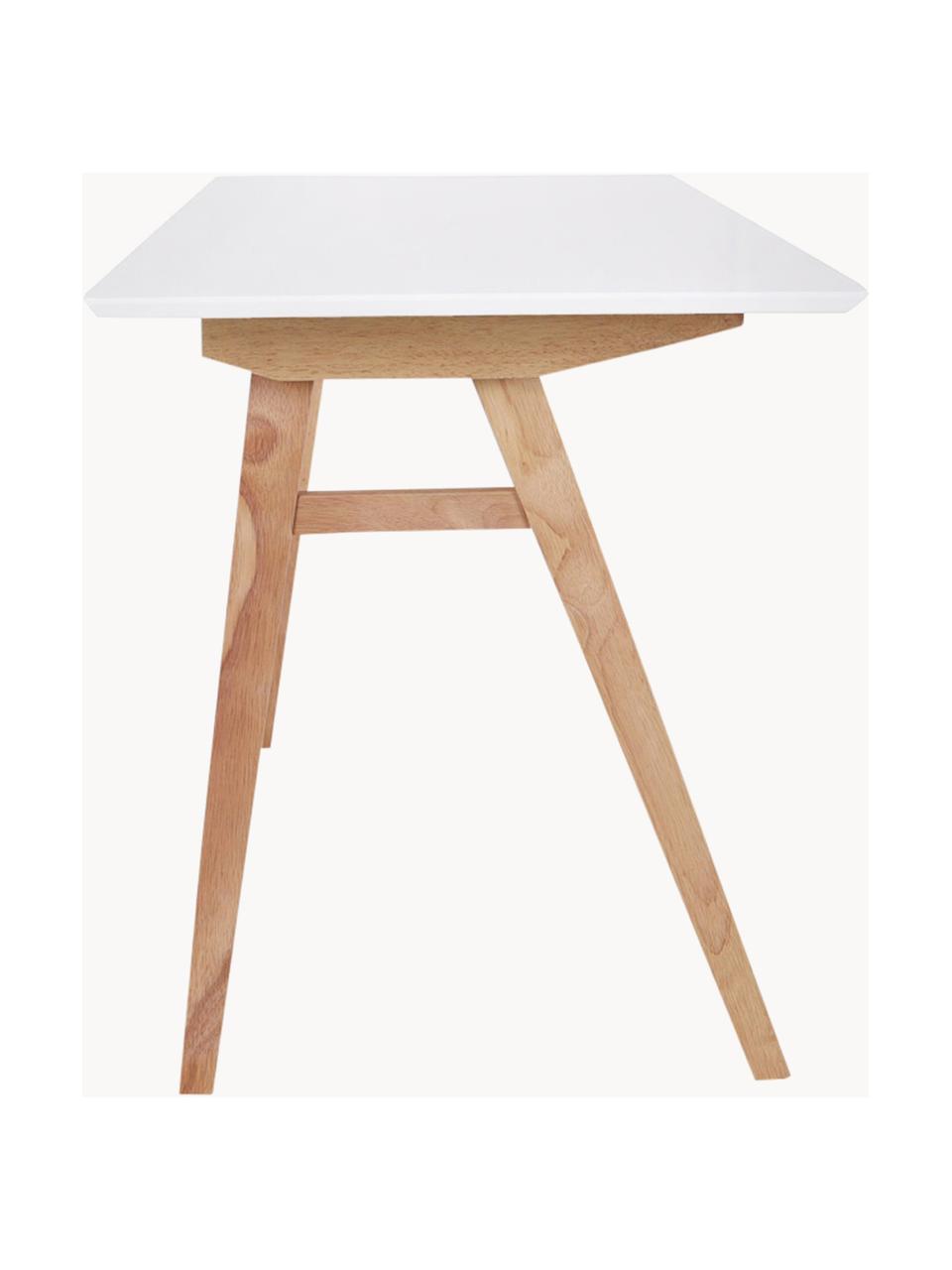 Psací stůl s bílou deskou Vojens, MDF deska (dřevovláknitá deska střední hustoty), kaučukové dřevo, Dřevo, bílá, Š 120 cm, H 60 cm