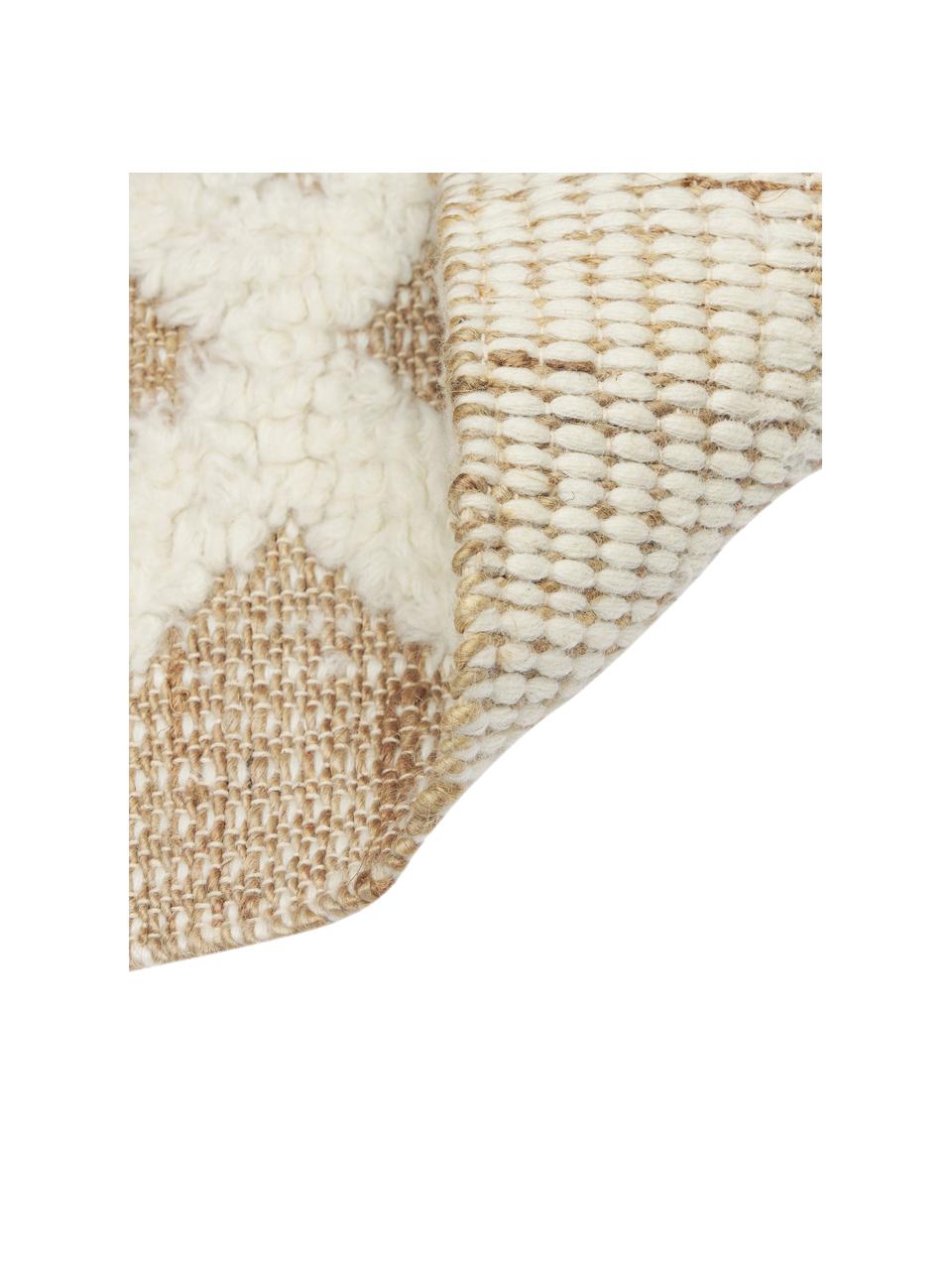 Tapis de couloir en jute tissé à la main Malea, 57 % jute, 35 % laine, 7 % coton, Beige, blanc crème, larg. 80 x long. 250 cm