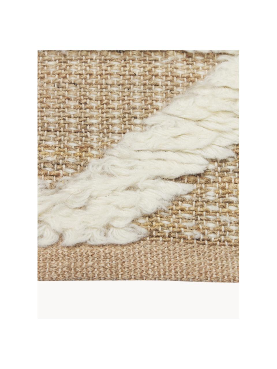 Handgeweven jute loper Malea, 57% jute, 35% wol, 7% katoen, Beige, crèmewit, B 80 x L 250 cm