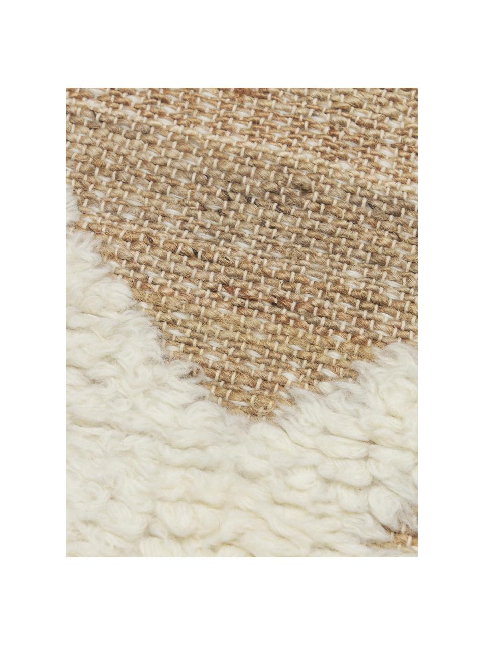 Handgewebter Juteläufer Malea, 57 % Jute, 35 % Wolle, 7 % Baumwolle, Beige, Cremeweiß, B 80 x L 250 cm