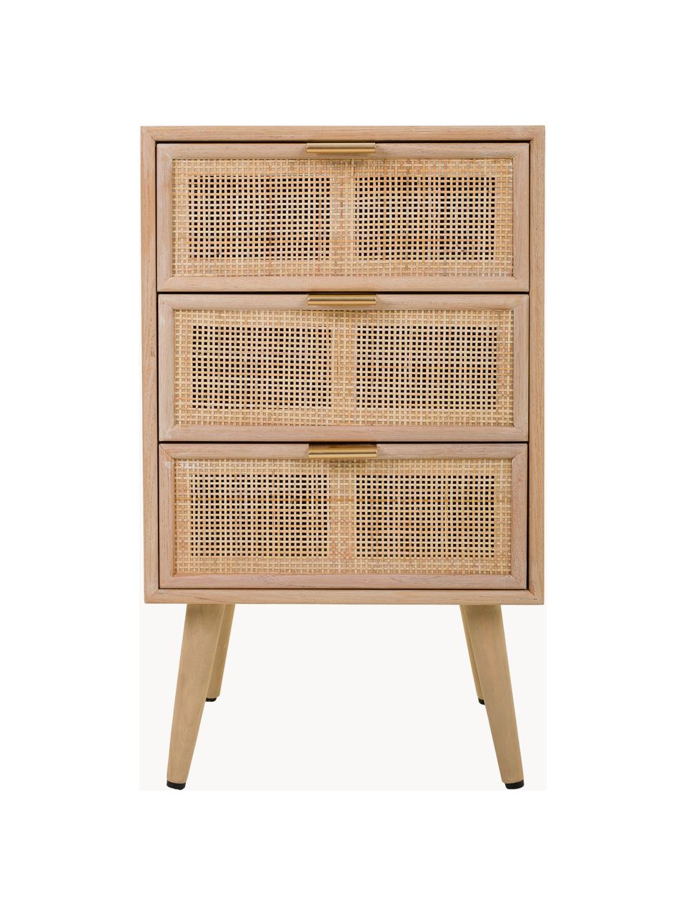 Comodino in legno con cassetti Cayetana Shelfy, Maniglie: metallo, Piedini: legno di bambù verniciato, Marrone chiaro, legno di  bambù, beige, Larg. 42 x Alt. 71 cm