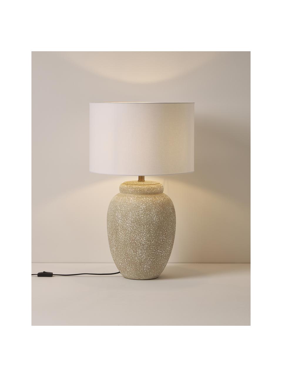 Lampada da tavolo grande con base in ceramica Bodhi, Paralume: lino, Struttura: metallo rivestito, Bianco, grigio, Ø 43 x Alt. 71 cm