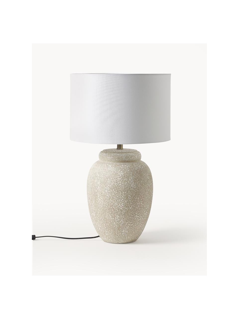 Lámpara de mesa de cerámica Bodhi, Pantalla: lino, Estructura: metal recubierto, Cable: plástico, Blanco, beige, Ø 43 x Al 71 cm