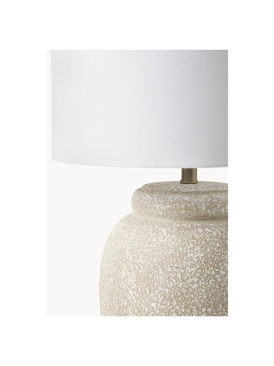 Grote tafellamp Bodhi met keramische voet, Lampenkap: linnen, Lampvoet: keramiek, Wit, beige, Ø 43 x H 71 cm