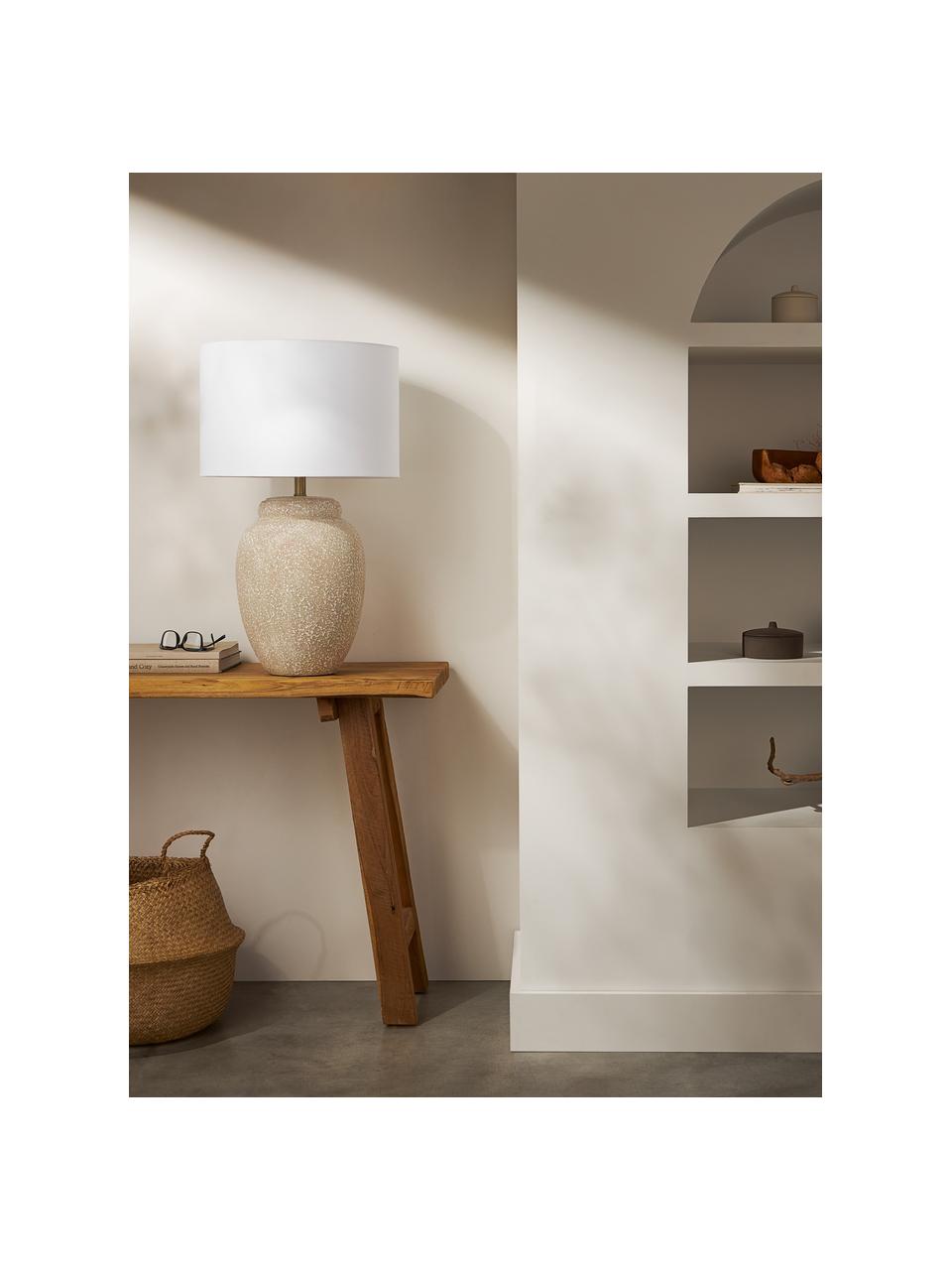 Grote tafellamp Bodhi met keramische voet, Lampenkap: linnen, Lampvoet: keramiek, Wit, beige, Ø 43 x H 71 cm