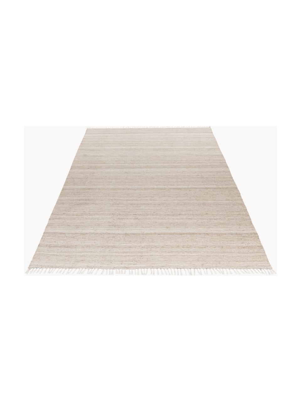 Handgeweven in- & outdoor vloerkleed Nador met franjes, 100% polyethyleen, Lichtbeige, B 80 x L 150 cm (maat XS)