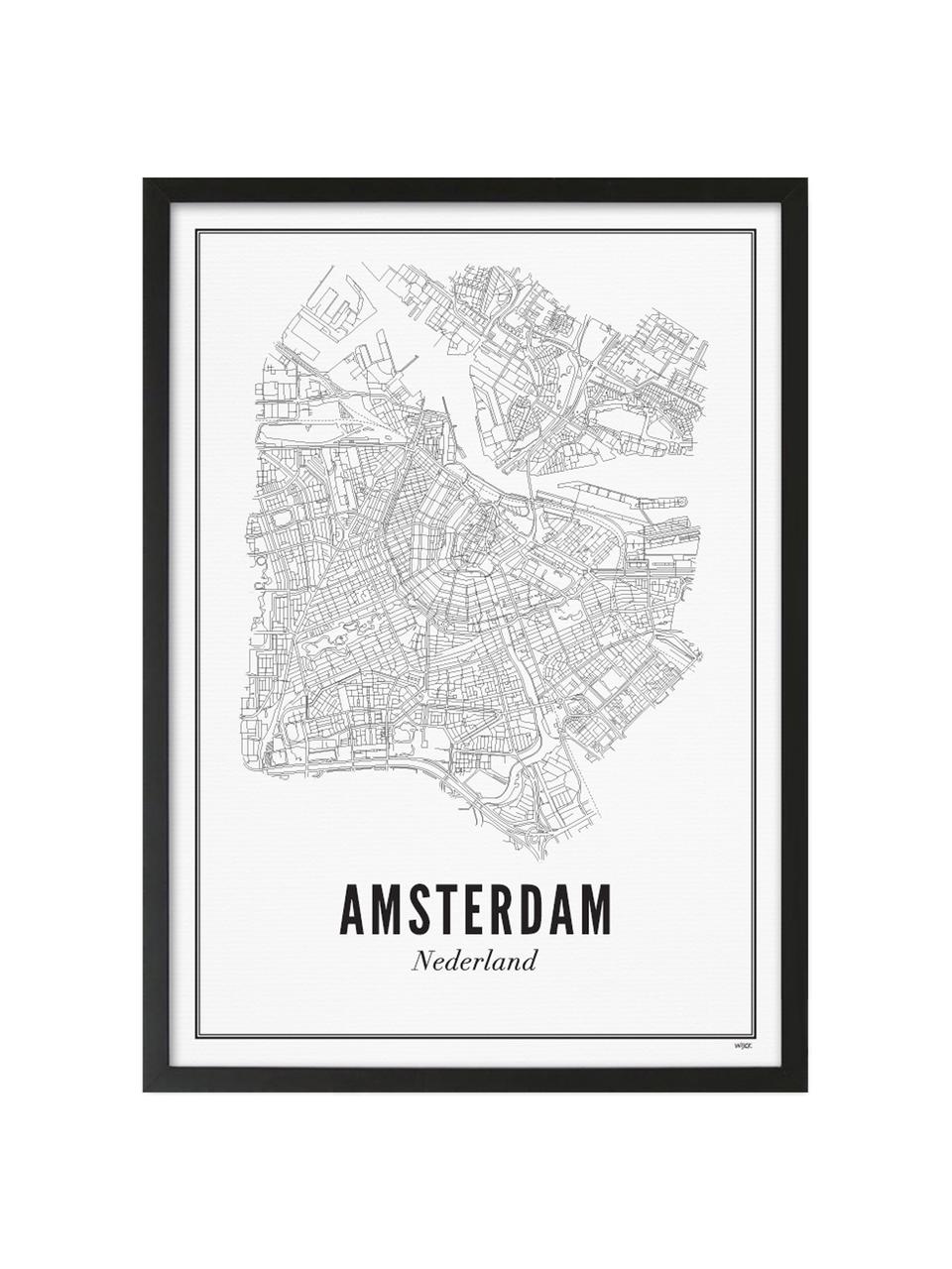 Digitálna tlač s rámom Amsterdam, Obraz: čierna, biela Rám: matná čierna, Š 40 x V 50 cm