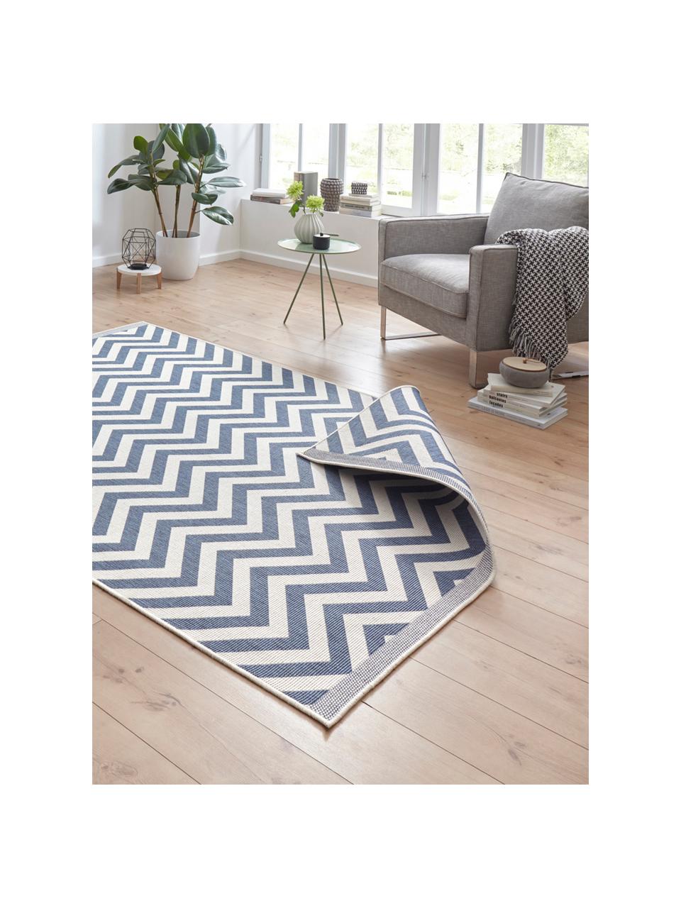 Tapis intérieur extérieur gris crème, réversible Palma, Bleu, crème