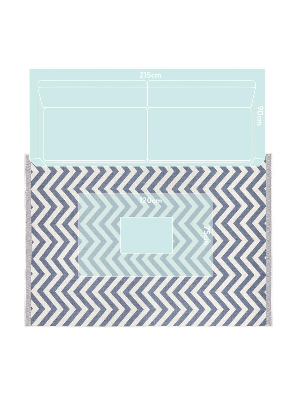 Dubbelzijdig in- & outdoor vloerkleed Palma, met zigzag patroon, Blauw, crèmekleurig, B 200 x L 290 cm (maat L)