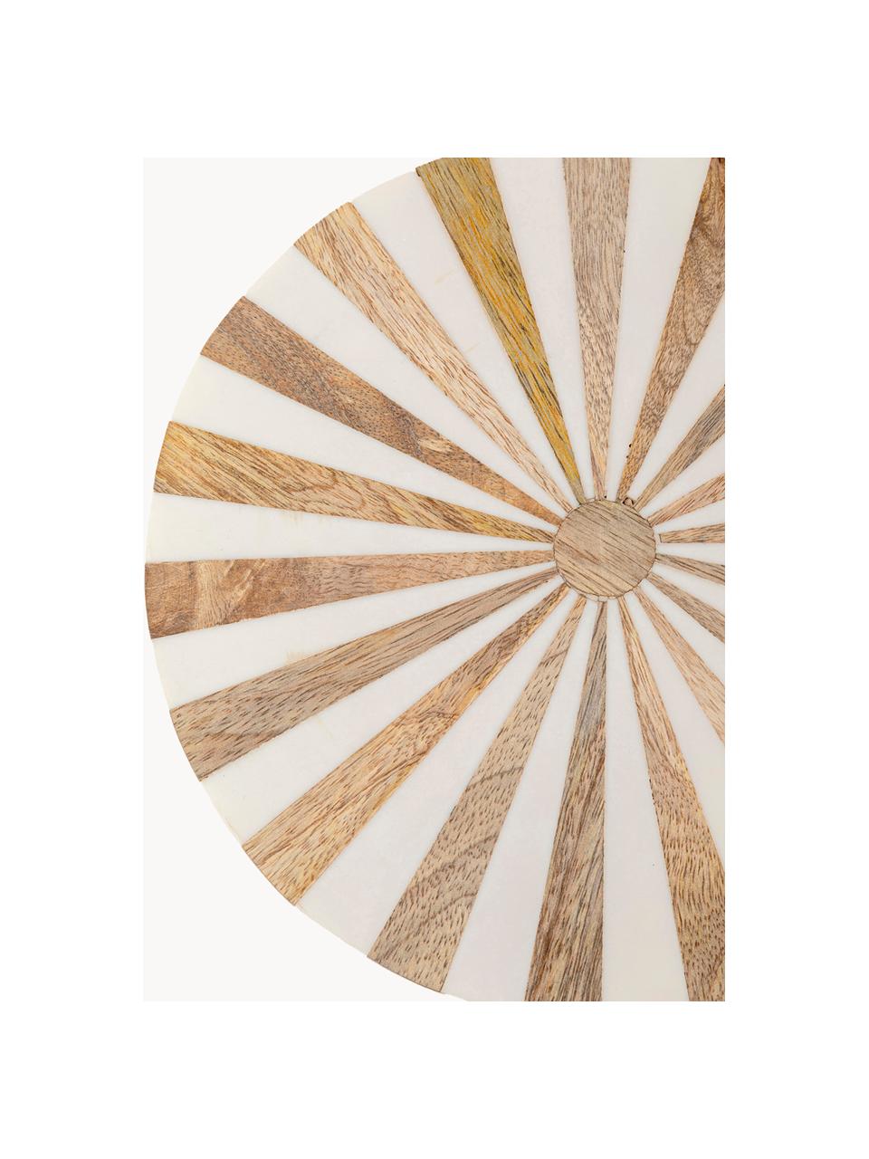 Table d'appoint ronde faite main Domero, Bois, clair laqué, blanc, doré, Ø 25 x haut. 50 cm