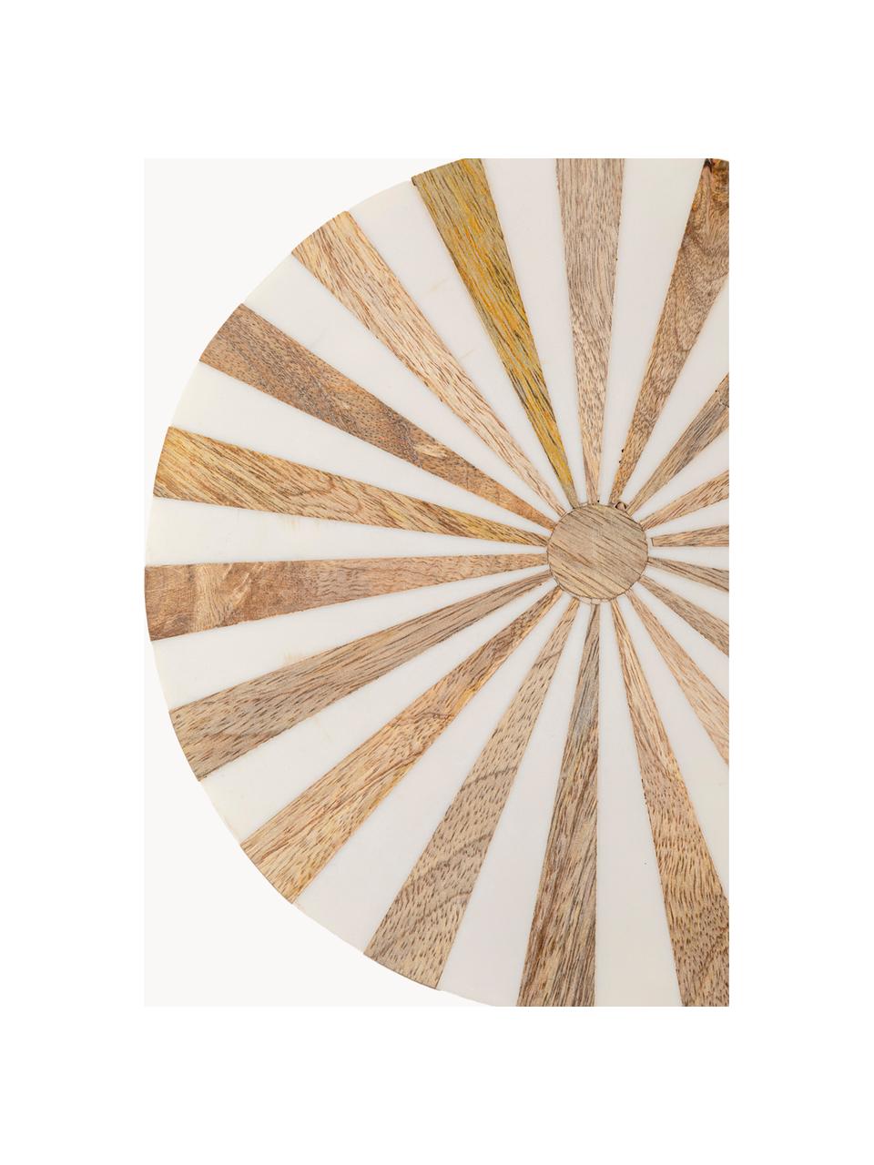 Table d'appoint ronde faite main Domero, Bois, clair laqué, blanc, doré, Ø 25 x haut. 50 cm