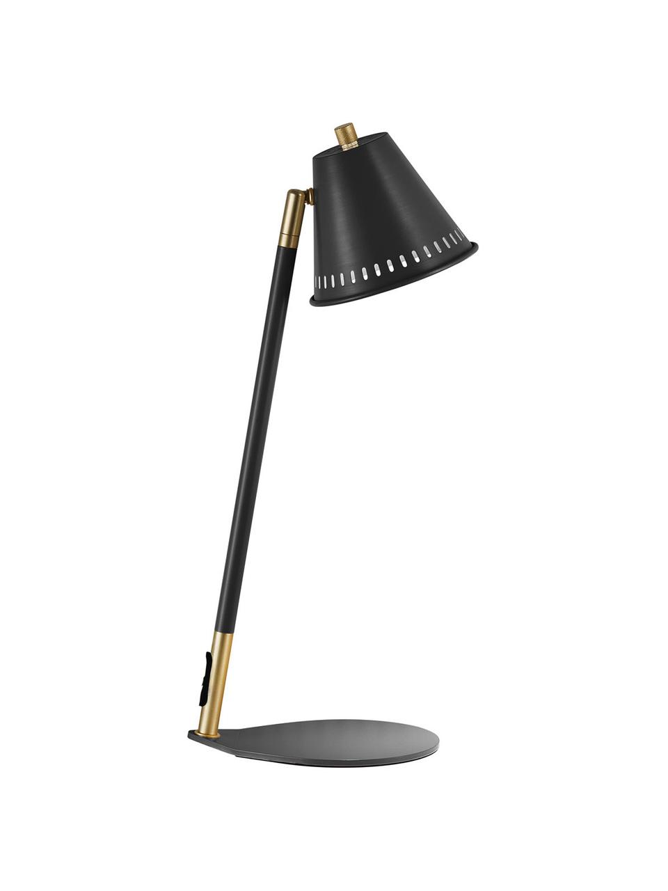 Lampe de bureau rétro industrielle Pine, Noir, doré