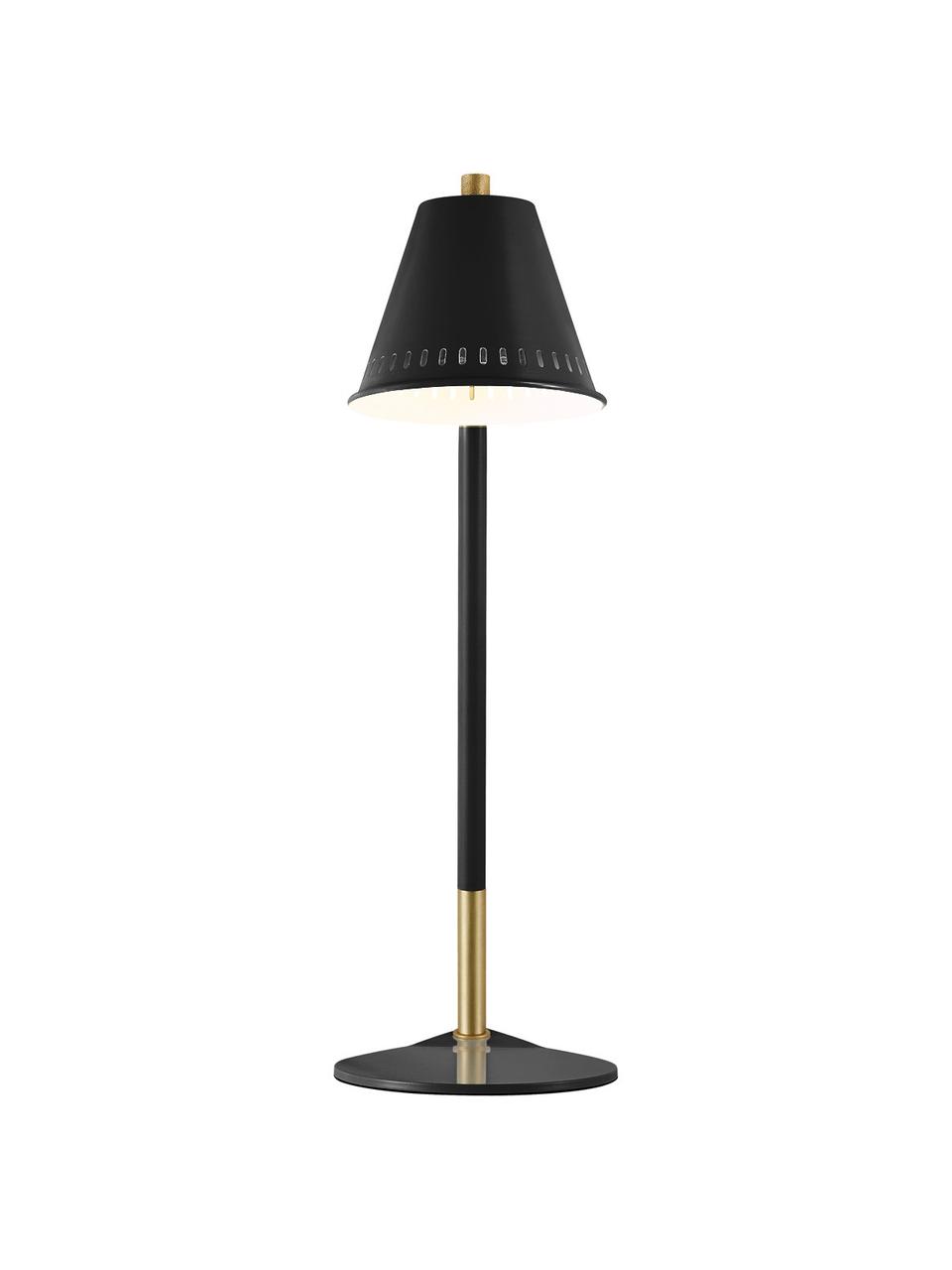 Retro bureaulamp Pine, Lampenkap: metaal, Lampvoet: metaal, Zwart, goudkleurig, 15 x 47 cm