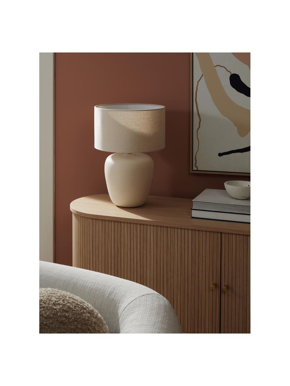 Lampada grande da tavolo in ceramica Eileen, Paralume: lino (100% poliestere), Beige opaco, Ø 33 x Alt. 48 cm