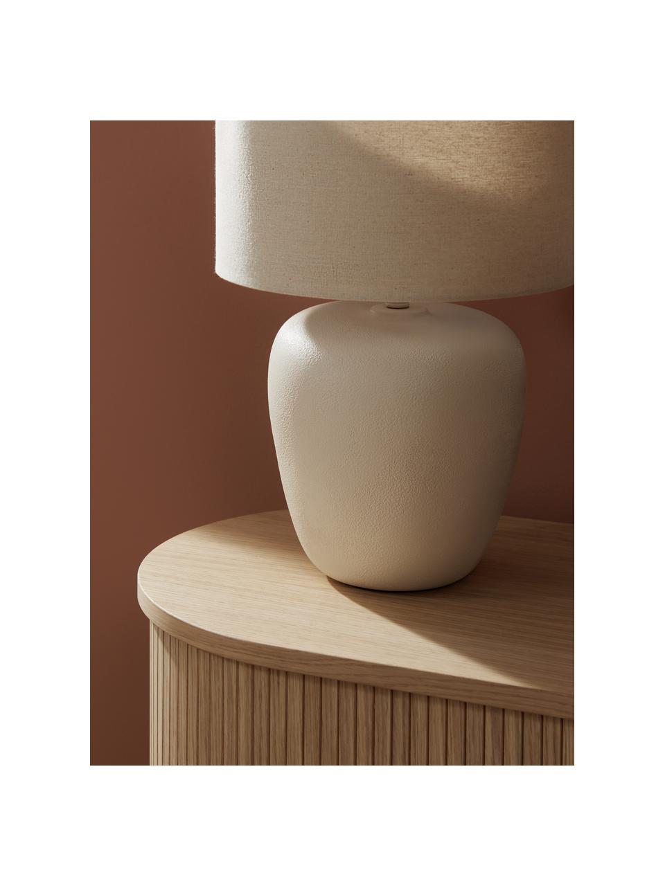 Lámpara de mesa grande de cerámica Eileen, Pantalla: lino (100% poliéster), Cable: cubierto en tela, Beige, Ø 33 x Al 48 cm