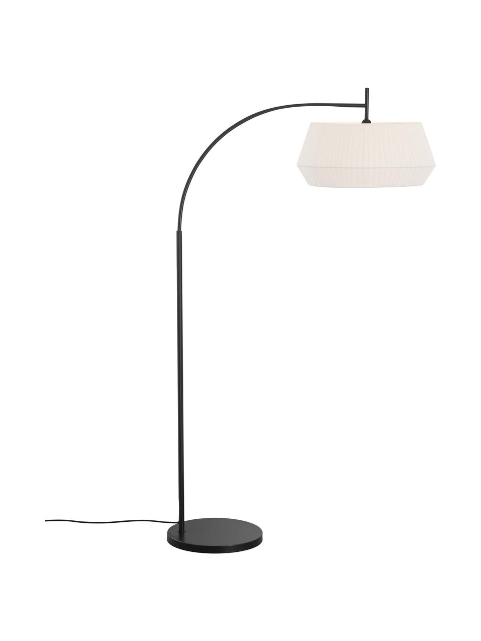 Lámpara arco grande Dicte, Pantalla: tela, Cable: plástico, Blanco, negro, An 53 x Al 180 cm