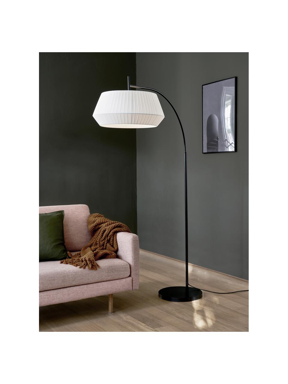 Velká oblouková lampa Dicte, Bílá, černá, Š 104 cm, V 180 cm