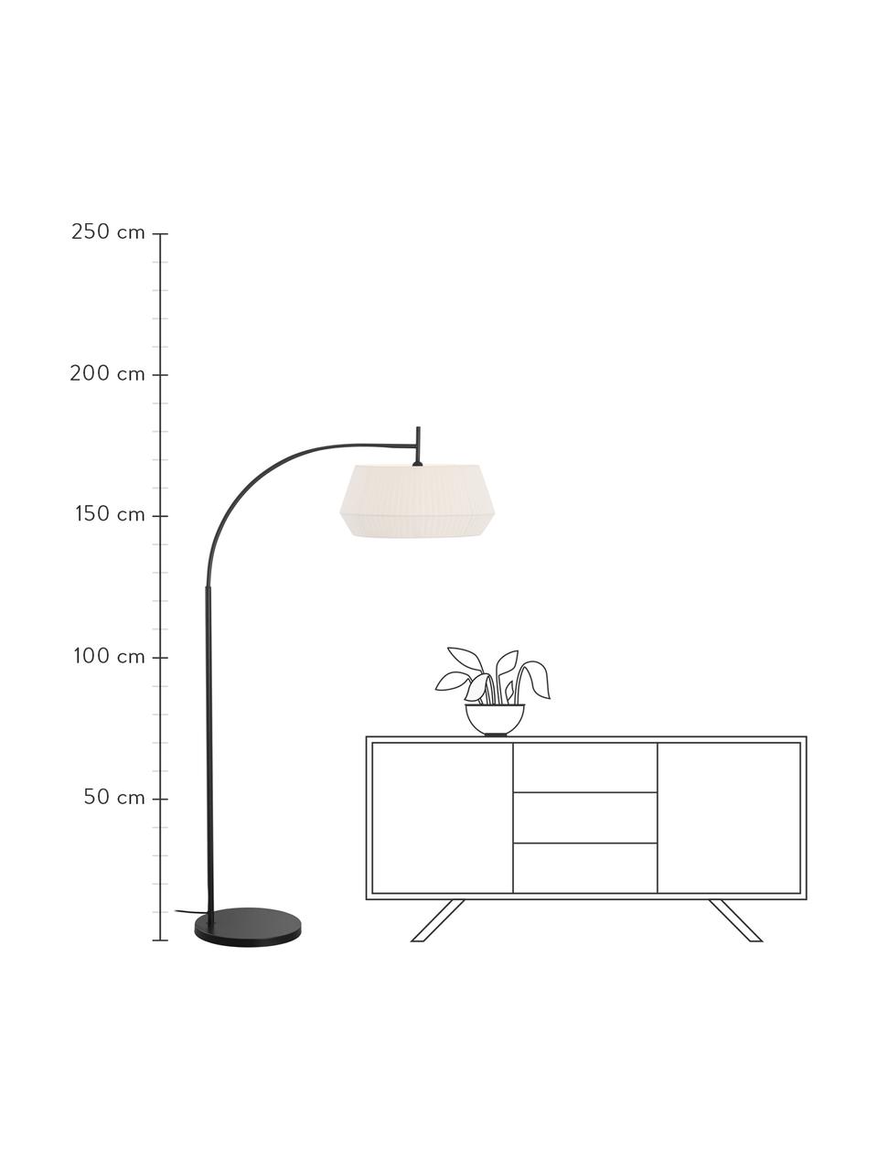 Lámpara arco grande Dicte, Pantalla: tela, Cable: plástico, Blanco, negro, An 53 x Al 180 cm