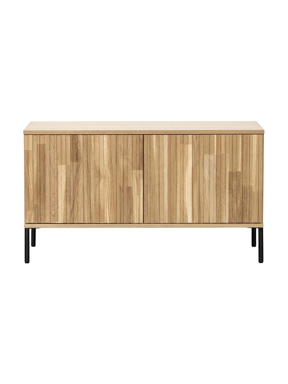 Mueble TV de madera de roble Avourio, 2 puertas, Estructura: madera de roble con certi, Patas: metal recubierto, Madera de roble, An 100 x Al 56 cm