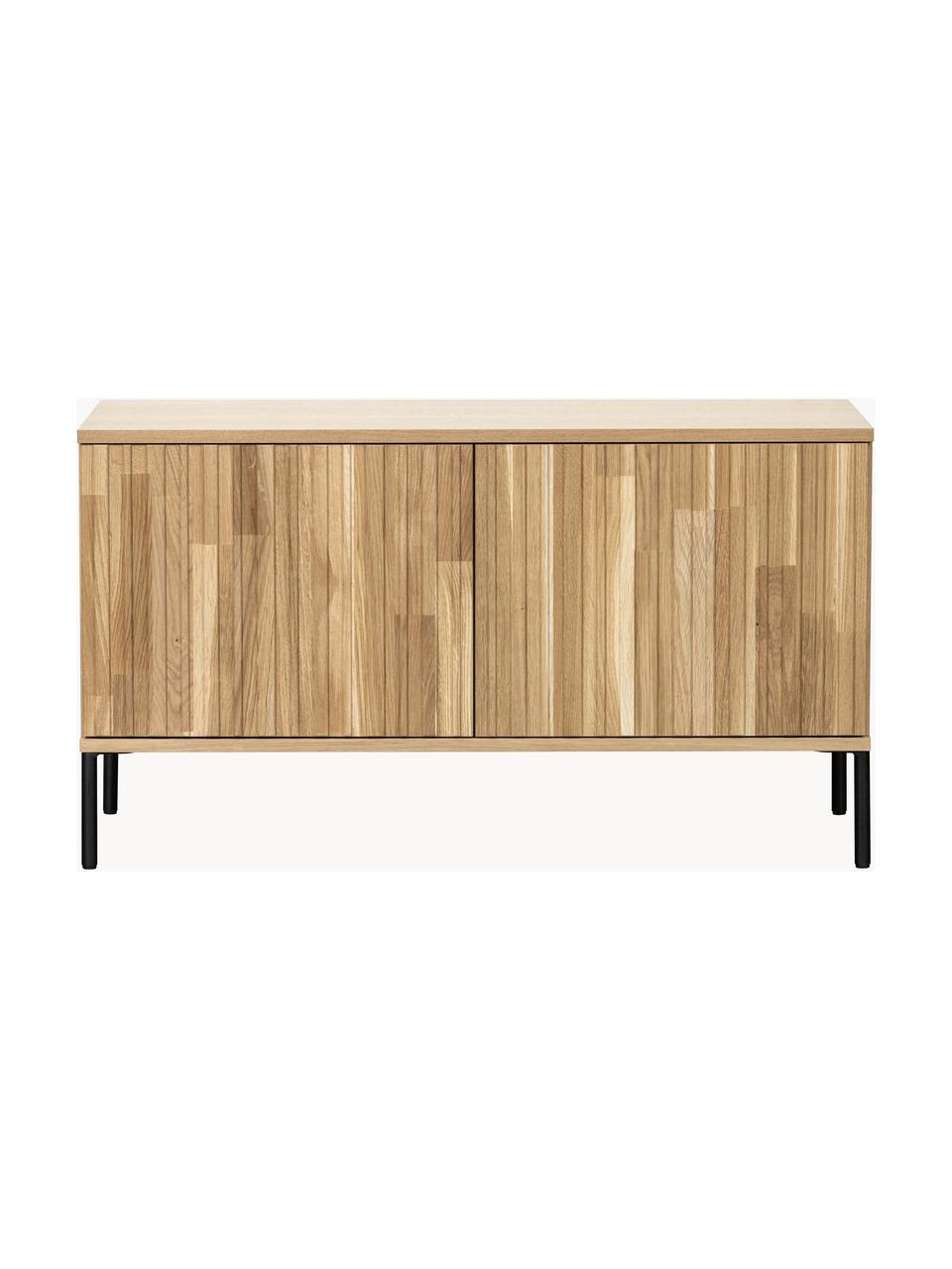 Mueble TV de madera de roble Avourio, 2 puertas, Estructura: madera de roble, Patas: metal recubierto Este pro, Madera de roble, An 100 x Al 56 cm