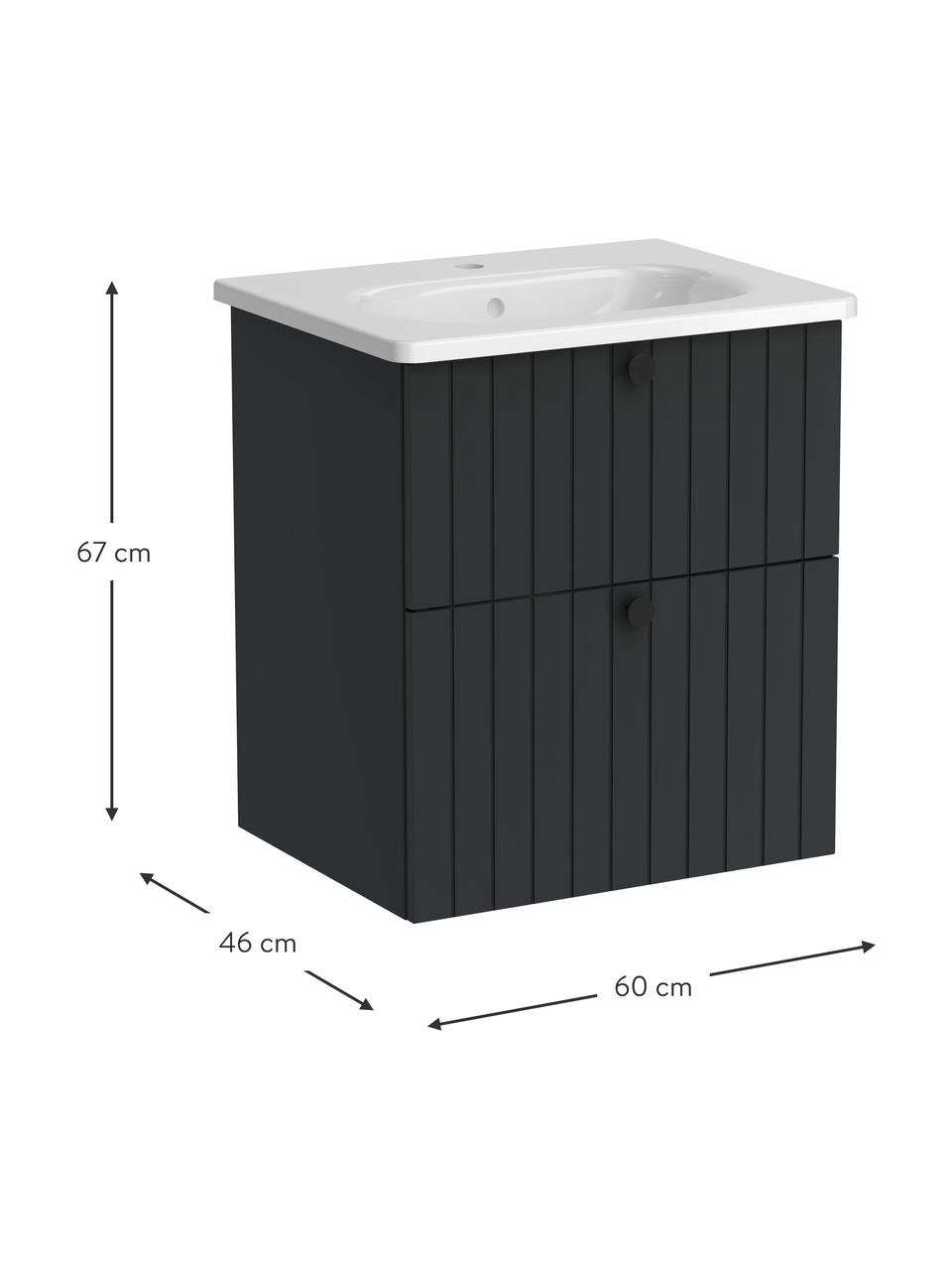 Wastafel met onderkast Emil met matte afwerking, Handvatten: gecoat aluminium, Antraciet, B 60 x H 67 cm