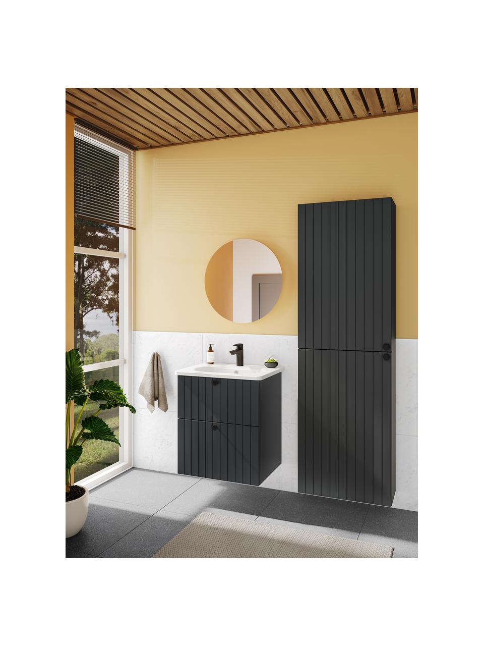 Lavabo con mobiletto con piano opaco Emil, Maniglia: alluminio rivestito, Antracite, Larg. 60 x Alt. 67 cm