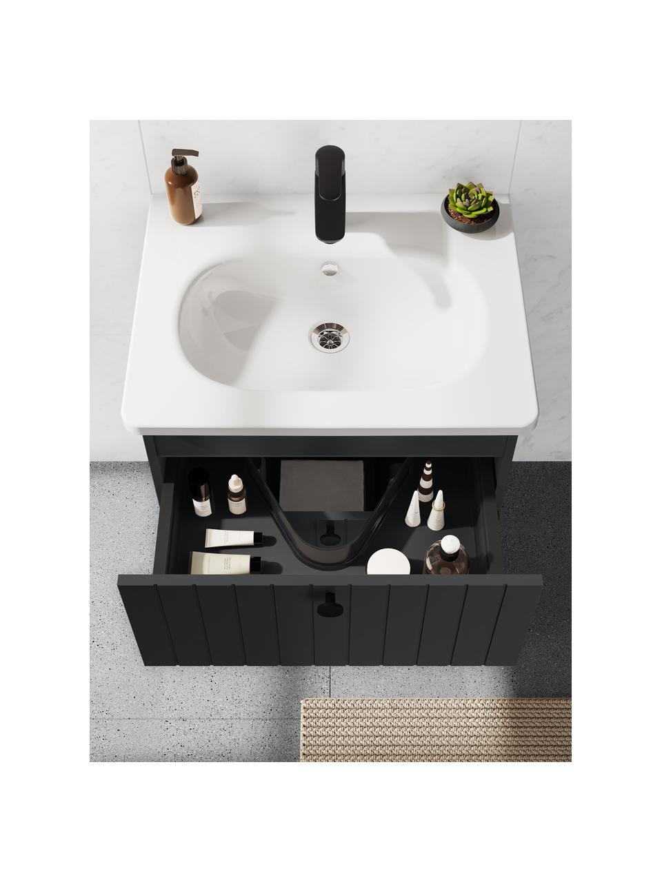 Lavabo con mobiletto con piano opaco Emil, Maniglia: alluminio rivestito, Antracite, Larg. 60 x Alt. 67 cm