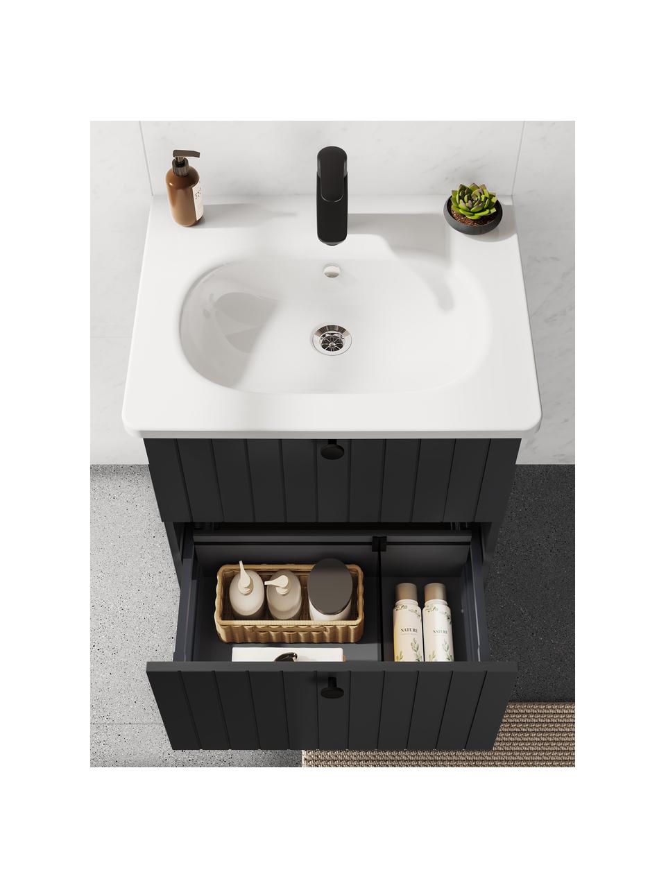 Lavabo con mobiletto con piano opaco Emil, Maniglia: alluminio rivestito, Antracite, Larg. 60 x Alt. 67 cm