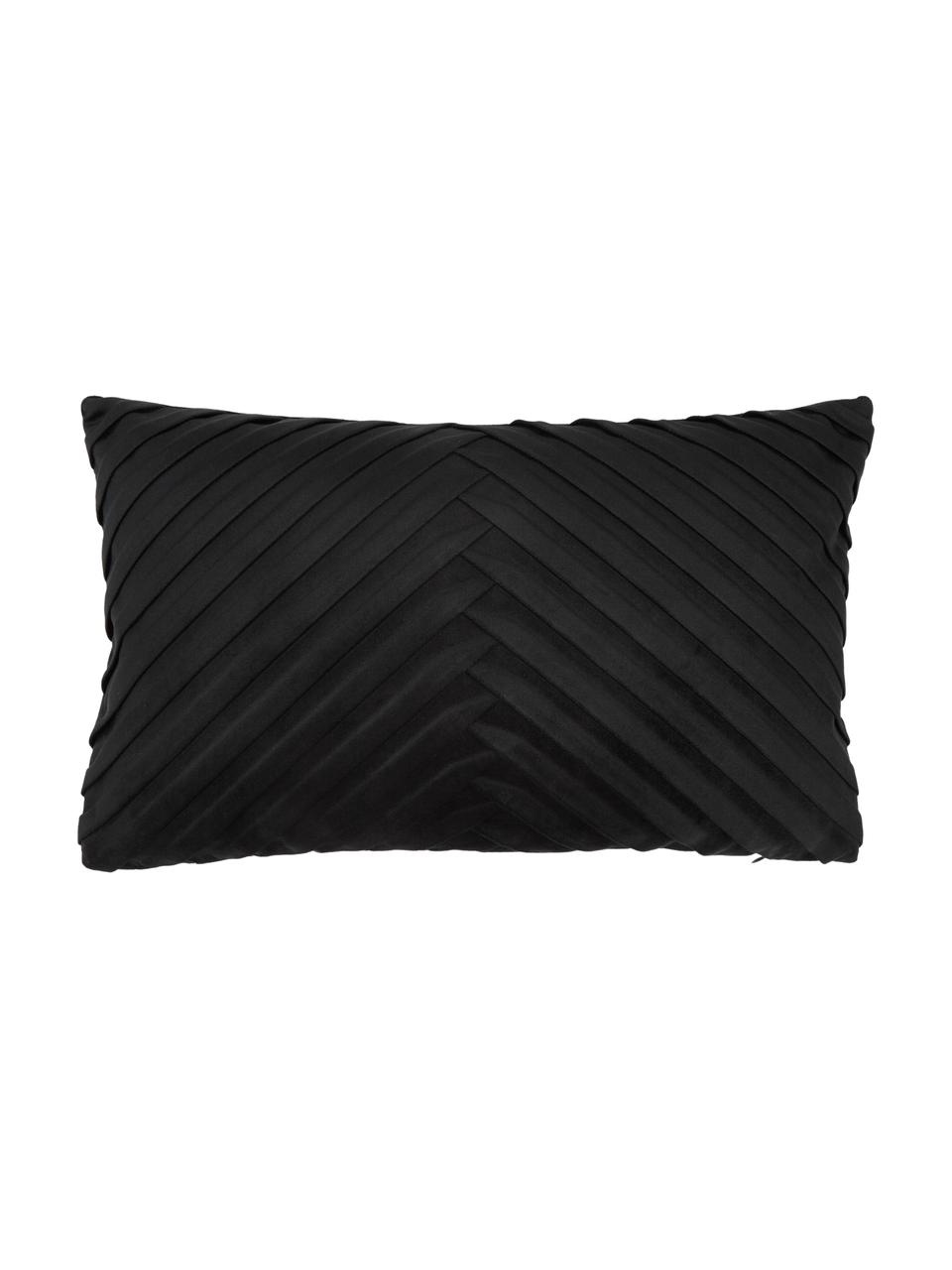 Housse de coussin en velours noir Lucie, 100 % velours de polyester, Noir, larg. 30 x long. 50 cm