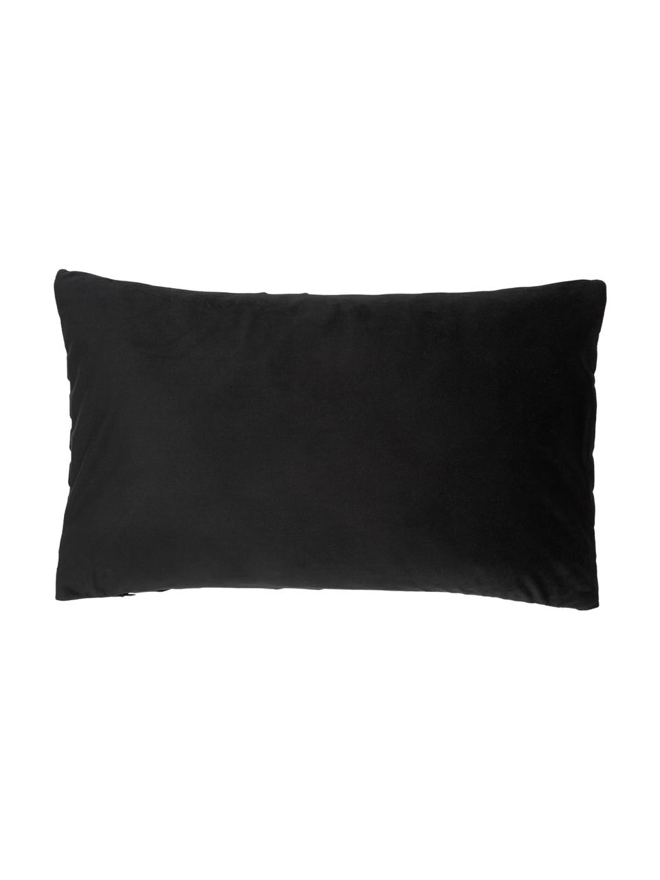 Housse de coussin en velours noir Lucie, 100 % velours de polyester, Noir, larg. 30 x long. 50 cm