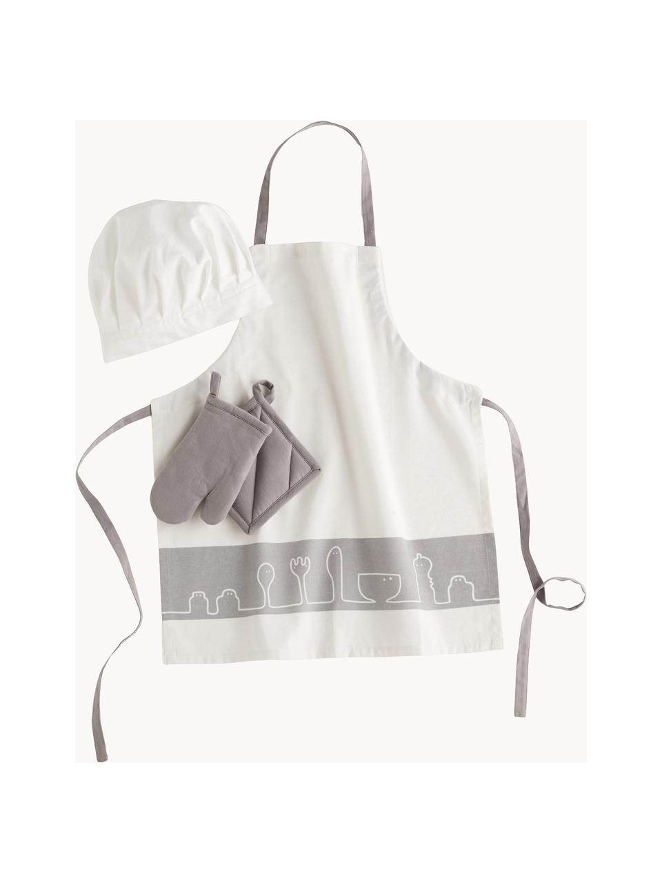 Set de chef de cuisine pour enfants Kids' Hub, 4 élém., 100% coton, Blanc, gris, Lot de différentes tailles