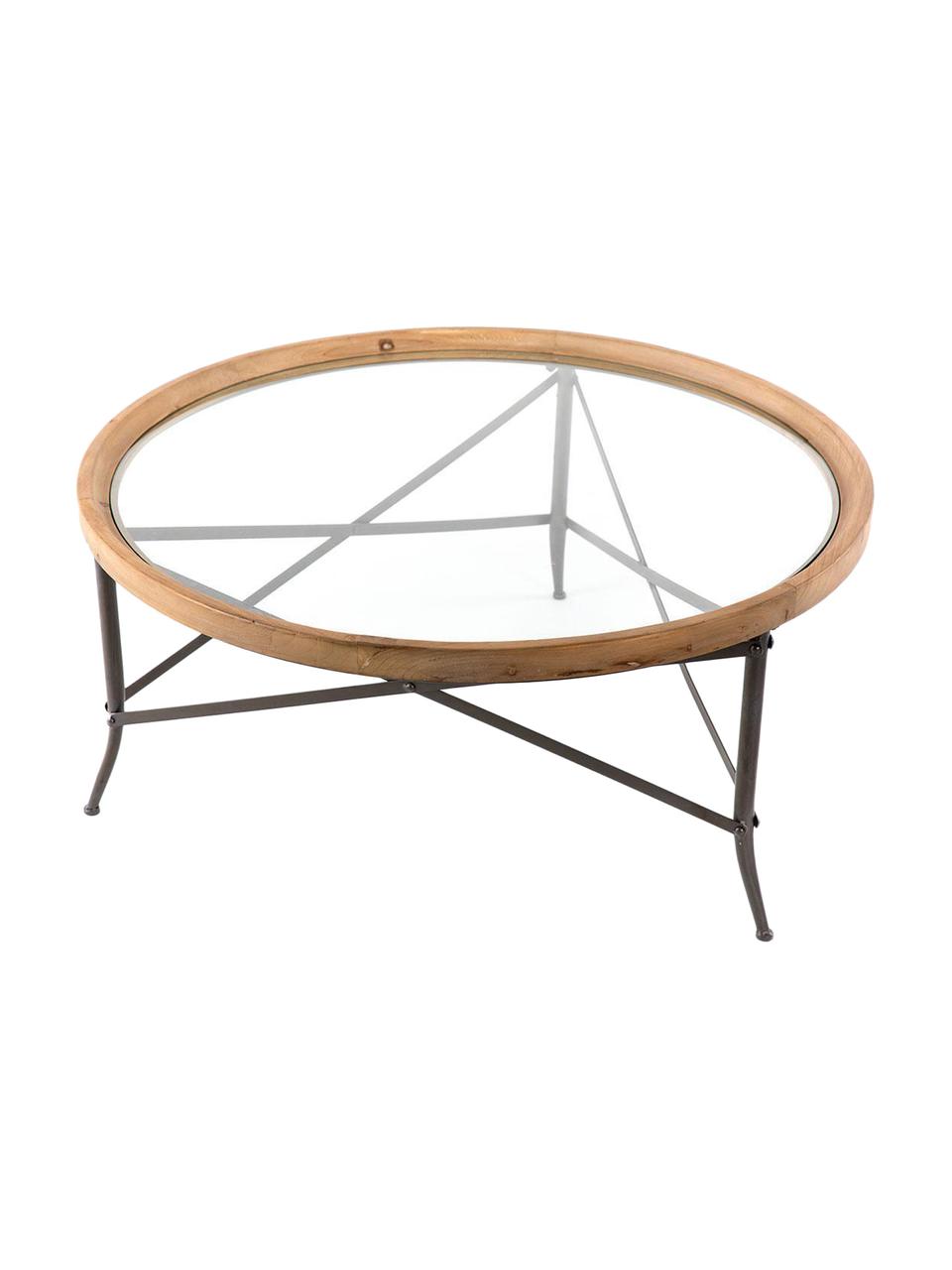 Mesa de centro Lotte, Tablero: Madera de abeto, Cristal , Patas: Hierro, Natural, negro, Ø 100 x Al 46 cm