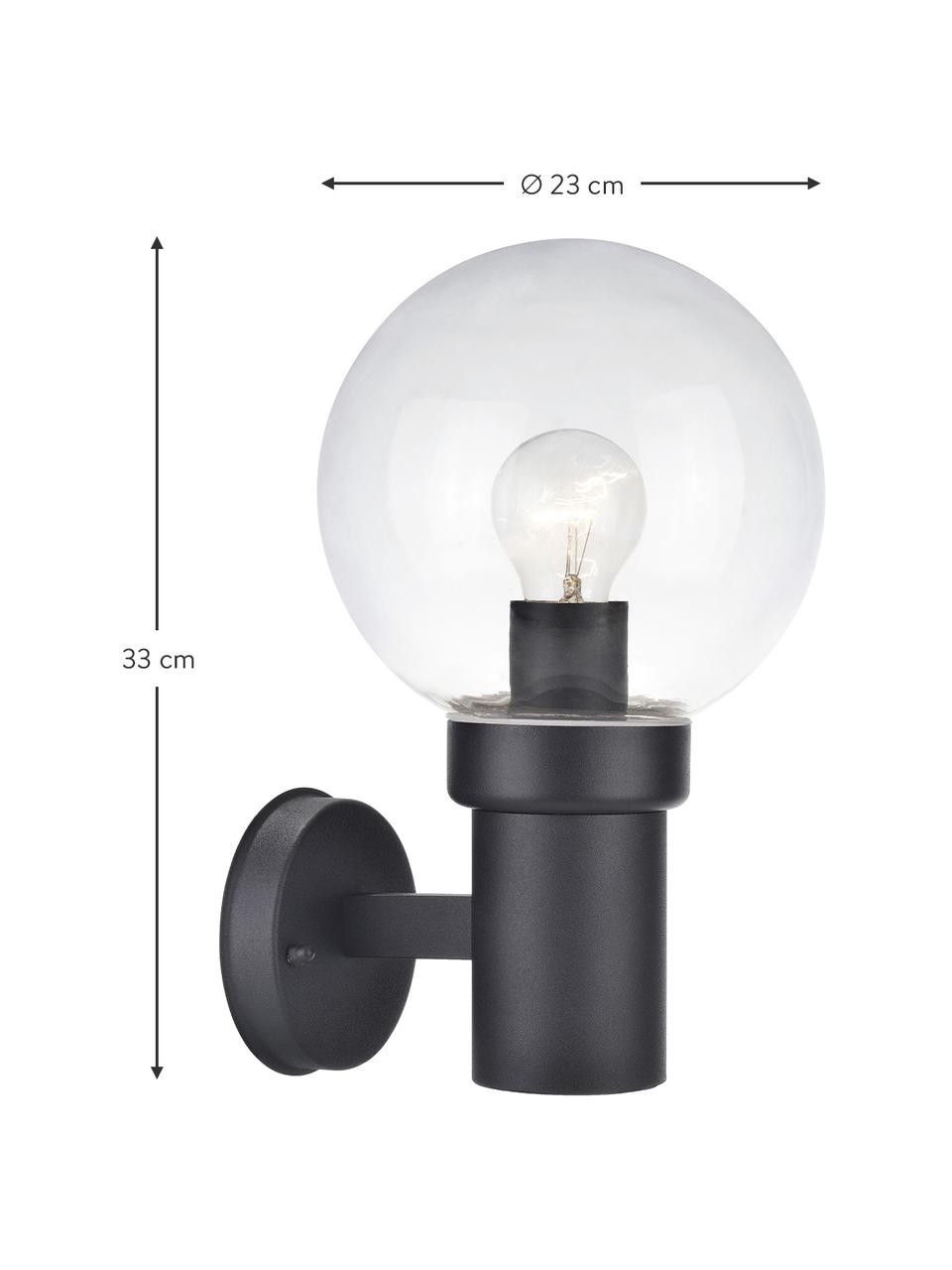 Outdoor wandlamp Caris met glazen lampenkap, Lampenkap: glas, Transparant, zwart, B 20 cm x H 33 cm