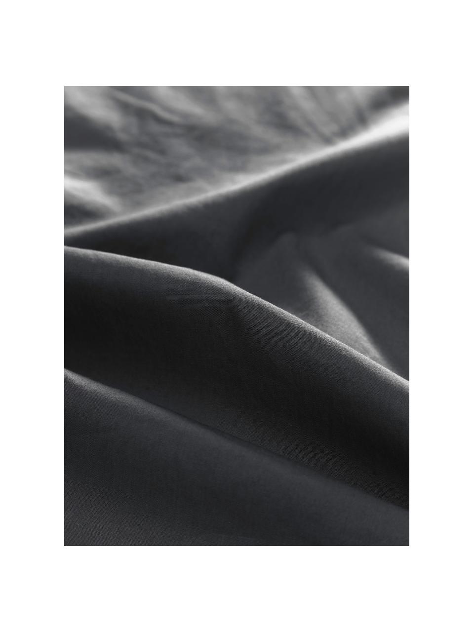 Poszewka na poduszkę z perkalu z efektem sprania i falbanką Florence, 2 szt., Ciemny szary, S 40 x D 80 cm
