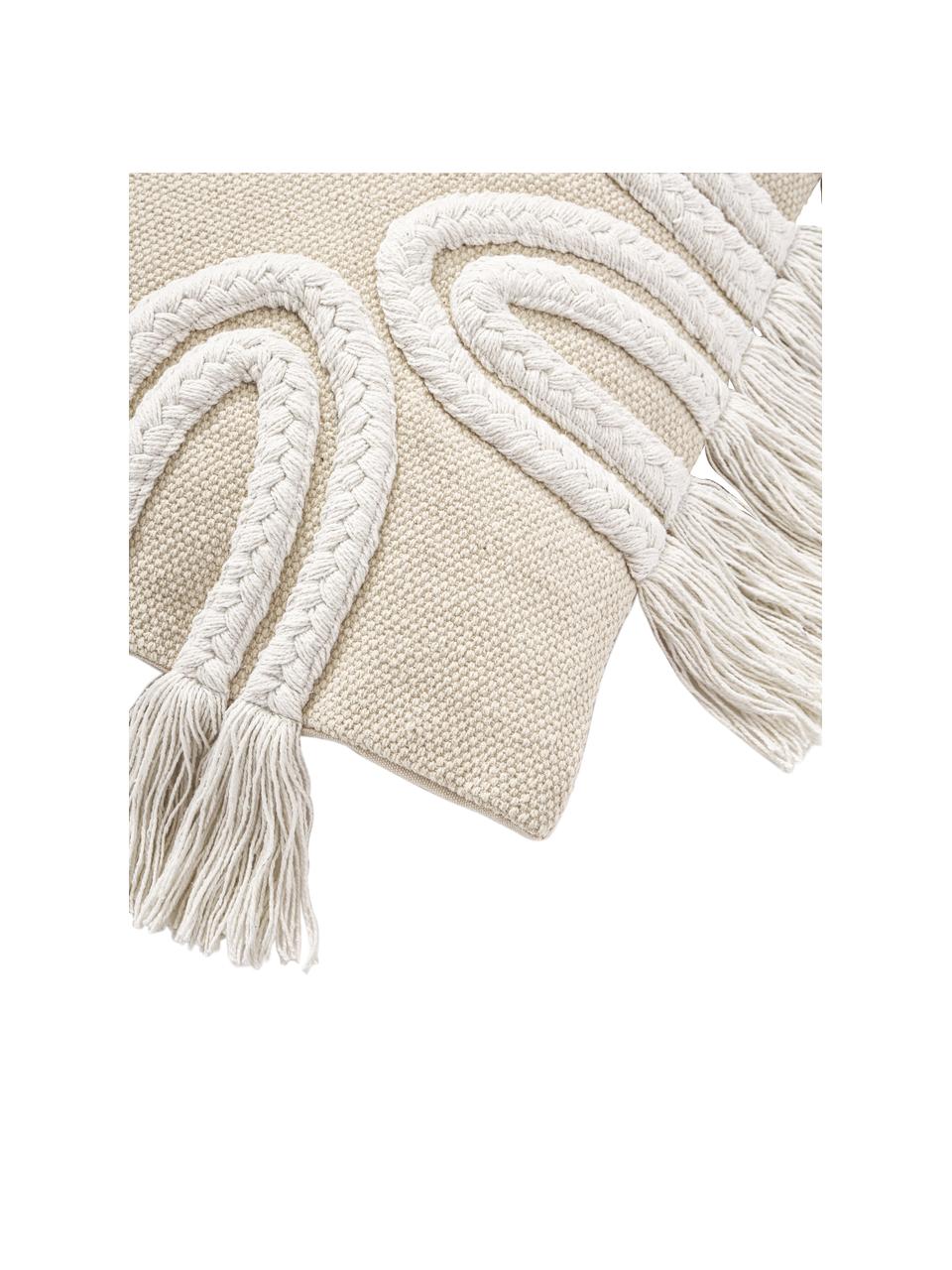 Kissenhülle Ivor mit getufteten Verzierungen und Fransen, 100 % Bio-Baumwolle, Beige, B 45 x L 45 cm