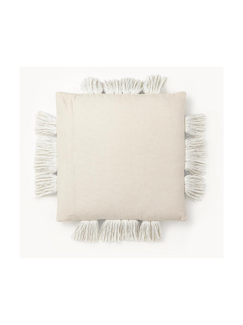 Funda de cojín con tejido capitoné y flecos Inga, 100% algodón ecológico, Beige, An 45 x L 45 cm