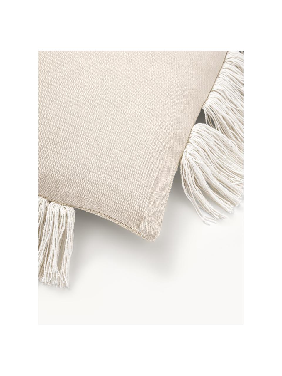 Housse de coussin 45x45 à détails tuftés et franges Ivor, 100 % coton bio, Beige, larg. 45 x long. 45 cm