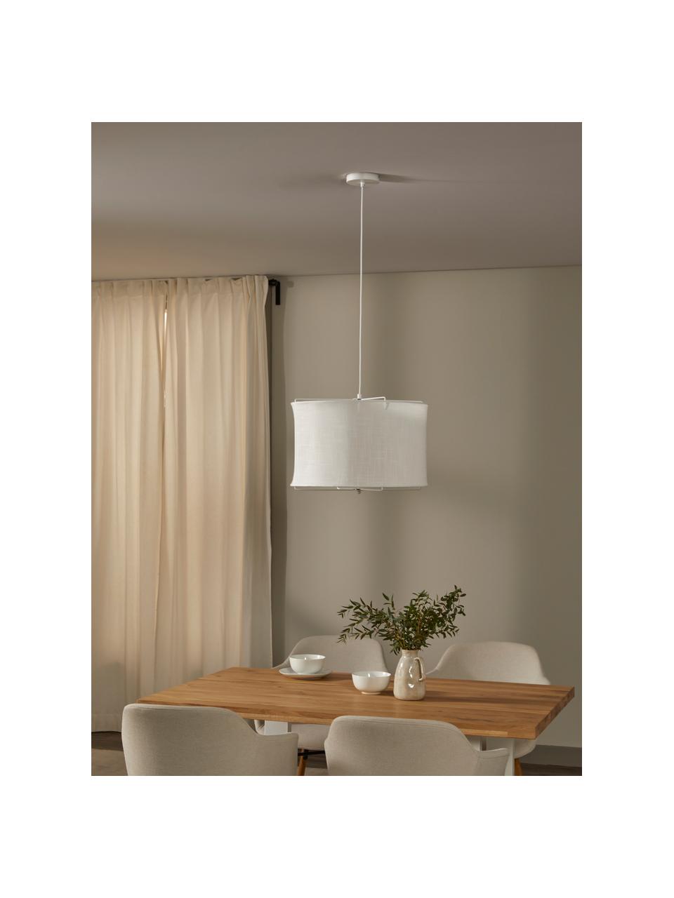 Lampada a sospensione in lino Clouds, Paralume: lino, Struttura: metallo verniciato a polv, Baldacchino: metallo verniciato a polv, Bianco, Ø 50 x Alt. 29 cm