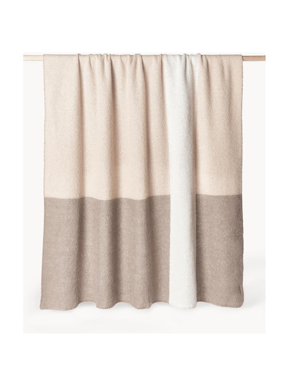 Pléd ze směsi vlny Freya, 40 % nylon, 30 % vlna z alpaky, 30 % polyakryl, Béžová, taupe, bílá, Š 130 cm, D 170 cm