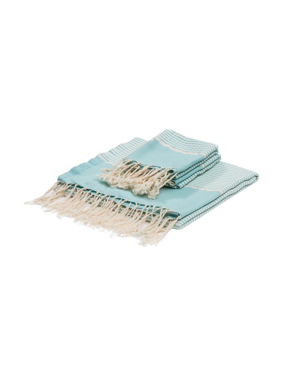 Set de toallas con tejido lúrex Copenhague, 3 uds., Azul claro, plateado, blanco, Set de diferentes tamaños