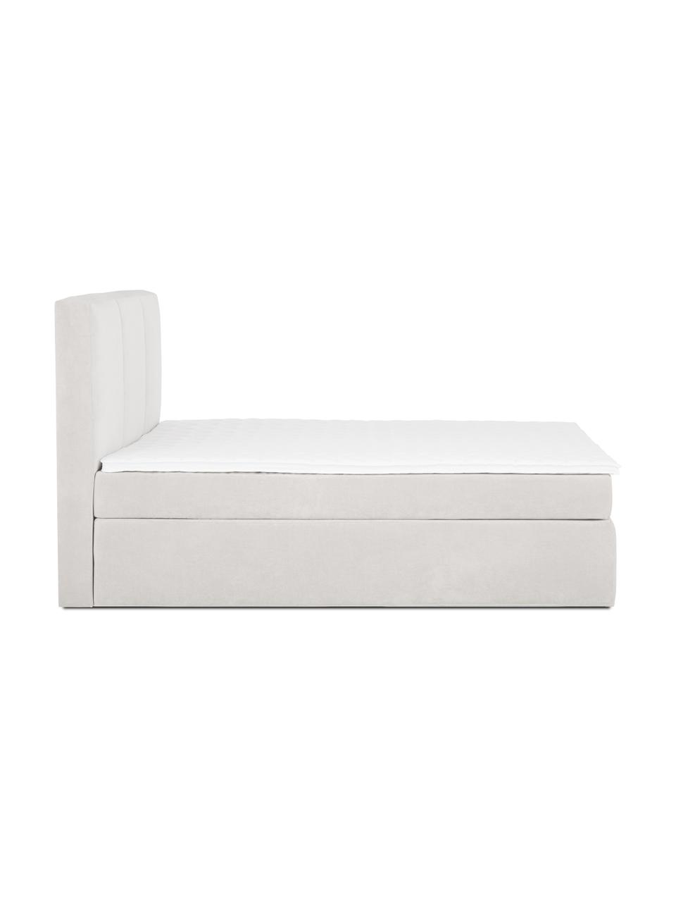 Boxspringbed Oberon, Matras: 5-zones pocketvering, Poten: kunststof, Geweven stof lichtbeige, B 160 x L 200 cm, hardheidsgraad H3