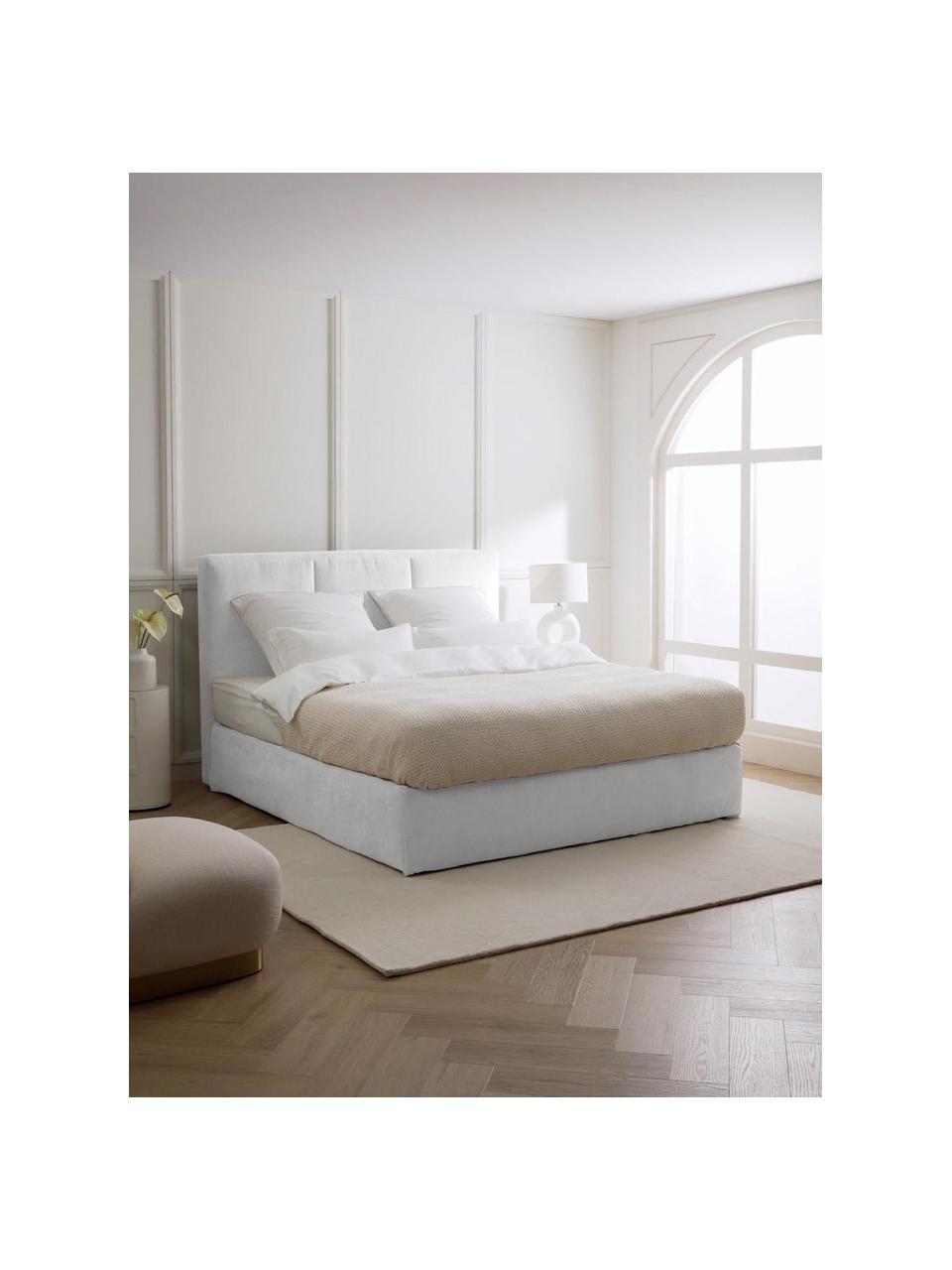 Letto boxspring Oberon, Materasso: nucleo a 5 zone di molle , Piedini: plastica Questo prodotto , Tessuto beige chiaro, Larg. 160 x Lung. 200 cm, grado di durezza H2